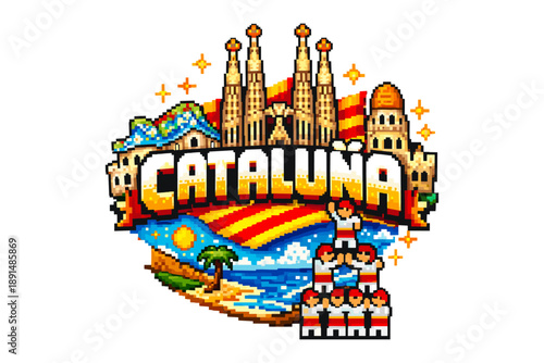 Cataluña pixel art: iconic landmarks and culture in vibrant pixelated style