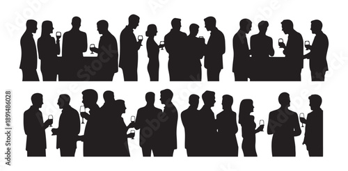 Silhouette group of people celebrating with drinks at a party event