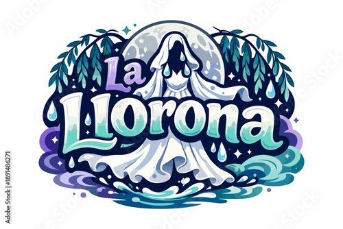 La llorona mystical artwork with moonlit background and water elements