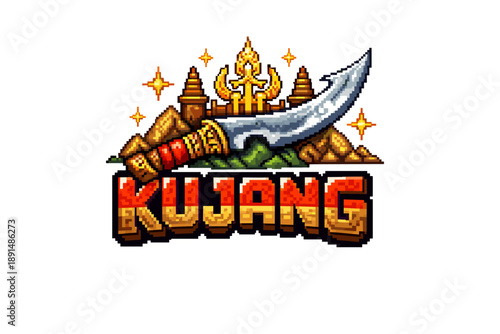 Pixel art kujang sword with traditional west java elements