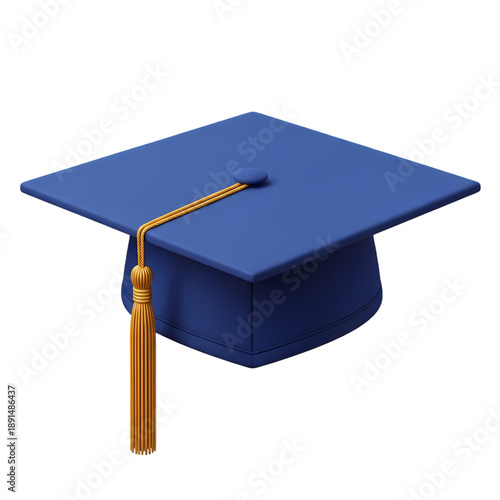Blue graduation cap with golden tassel on transparent background