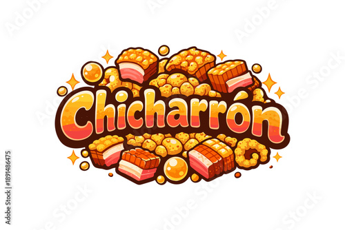 Colorful chicharrón fest with crispy design elements and sparkling highlights