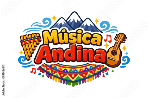 Vibrant andean music design with mountains, guitars, and pan flutes