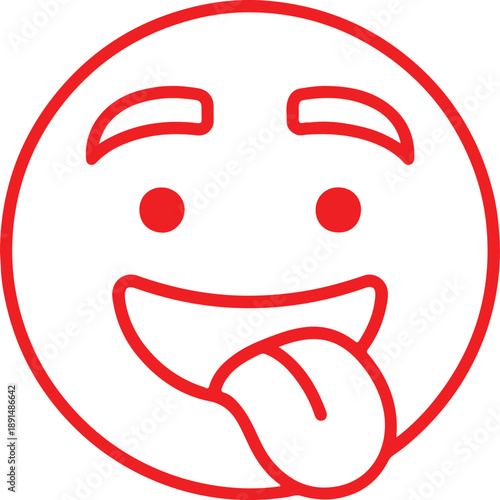 Playful emoji face with tongue sticking out line art drawing representing silliness and fun isolated on transparent background