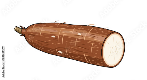 Vibrant illustrative rendering of a wholesome tropical root vegetable, raw and ready for culinary preparation