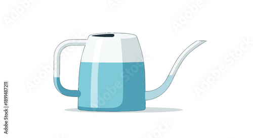 A minimalist illustration of a contemporary light blue watering can filled with fresh liquid for nurturing plants and garden growth a symbol of