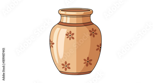 Stylized earthy ceramic vase adorned with repetitive floral patterns perfect for decorative elements and interior design projects offering a touch