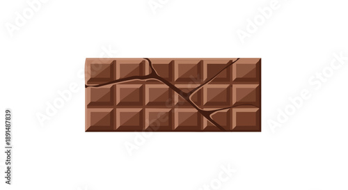 A delightful block of milk chocolate, perfectly segmented into small squares, lies broken with intriguing fissures across its smooth, tempting