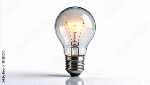 Wallpaper Mural A classic incandescent light bulb with a glowing tungsten filament, symbolizing ideas, innovation, and energy, is isolated against a clean, bright, pure white background with reflection. Torontodigital.ca