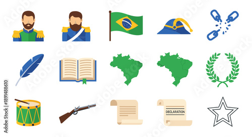 Brazilian Independence themed vector icons for education and history concepts