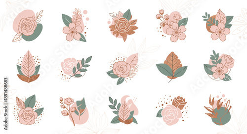 Elegant Floral Collection for Creative Designs: Botanical Elements and Soft Colors