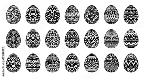 Ornate Easter Eggs: Intricate Black and White Designs for Spring Celebrations
