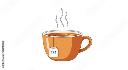 A steaming cup of freshly brewed herbal infusion with a tag for a delightful, comforting moment of warmth and relaxation during your daily routine