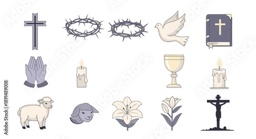 Religious Symbols: A Collection of Faith-Based Icons and Elements Illustration