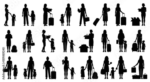 Silhouette People Traveling with Luggage: Diverse Crowd in Motion for Global Journeys