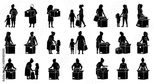 Silhouette People Shopping Online with Computer on Floor Ecommerce Transactions