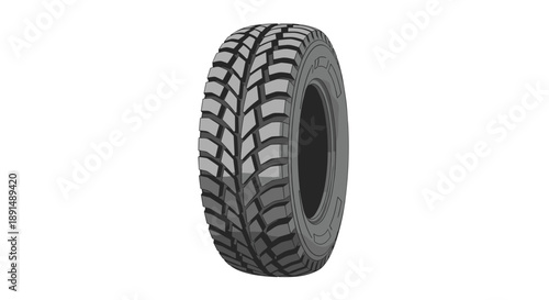 Heavy Duty Off Road Vehicle Tire with Deep Tread Pattern Isolated on White Background Automotive Concept Art