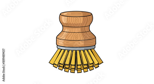 A classic wooden dish scrubbing brush featuring stiff yellow bristles for efficient kitchen cleaning needs