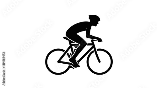 Silhouette of a cyclist riding a bicycle on white background.