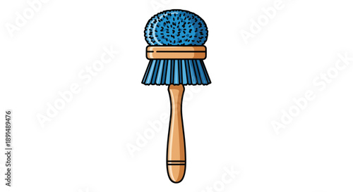 A vibrant cartoon illustration showcasing a versatile dual-headed blue cleaning brush featuring soft bristles and a textured scrubber for modern