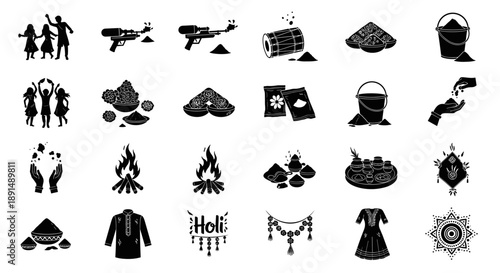 Black And White Graphic Icons Representing Rituals And Cultural Celebrations