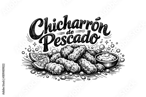 Hand-drawn fish delight with crispy pieces and zesty garnish