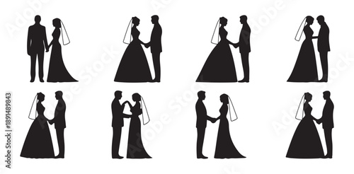 Wedding couples silhouette collection for marriage ceremony invitation design elements
