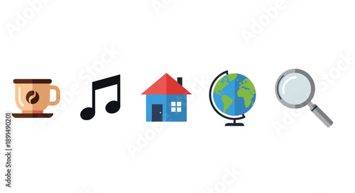 Icons Showcase: Exploration Home Music Coffee and a World of Opportunities Await