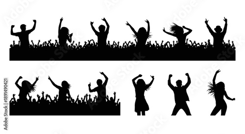 Silhouetted Figures Celebrating at a Concert or Party with Crowd Surfing Art