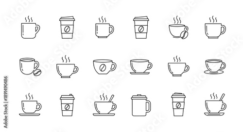 Coffee Icons Set: Minimalist Line Art for Cafe Menu and Brand Design Templates