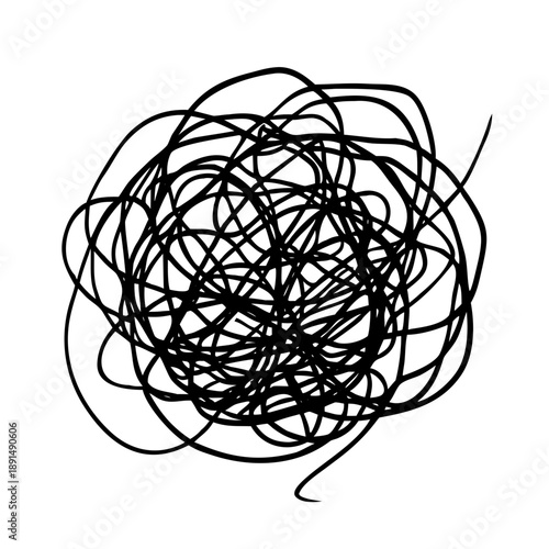 Tangled hand-drawn doodle clew lines representing chaos and complexity