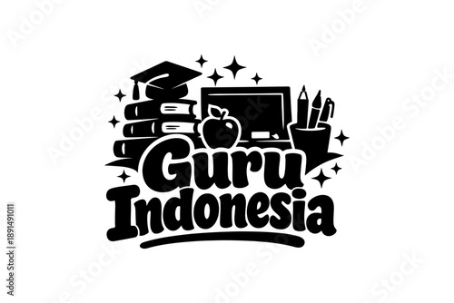 Celebrating education: indonesian teacher tribute with books, apple, and tools