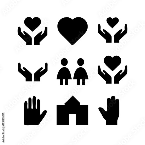 Volunteering icons set with help and community elements, vector illustration