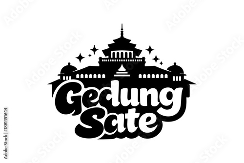 Iconic gedung sate silhouette with bold typography and sparkling details