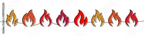 Abstract colorful flame silhouettes. Seamless fire divider design for tattoo, print, and vector graphics