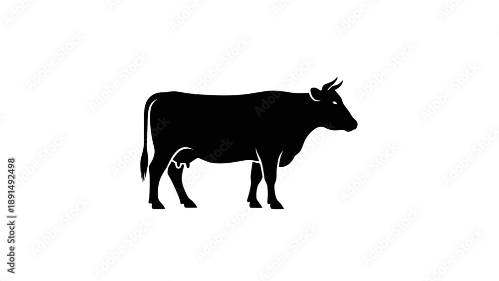 Fototapeta premium Silhouette of a cow standing on a white background.