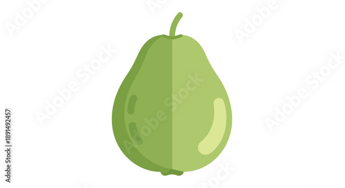 Minimalist Flat Design Illustration of a Vibrant Green Fruit Resembling a Pear or Guava Fresh Produce Art