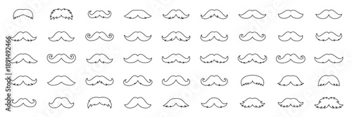 Outline moustache collection. Minimal linear vector mustaches set for retro designs, hipster logos, barbershop branding, costume party props and decorative projects.