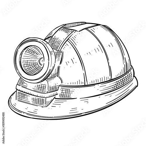 Mining Helmet Vector Line Art Hand Drawn Illustration
