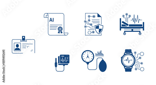 A collection of healthcare and digital health technology icons for medical industry