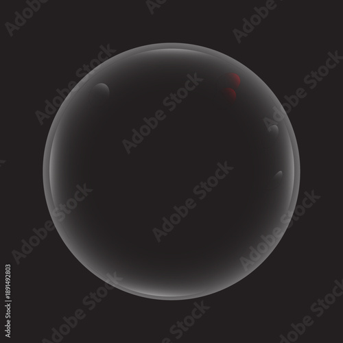 Dark Glossy Bubble Vector with Transparent Reflection on Black Background

