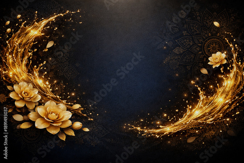 Luxury Songkran Black Gold Water Splash Background