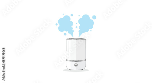 Minimalist illustration of a sleek personal humidifier dispelling fine atmospheric moisture for enhanced indoor comfort