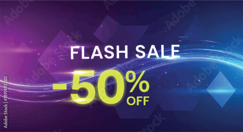 Striking graphic announcing a special limited time flash sale offering customers a significant fifty percent discount on featured merchandise