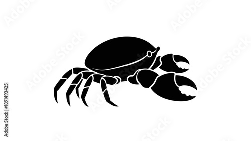 Silhouette of a crab with large claws on white background.