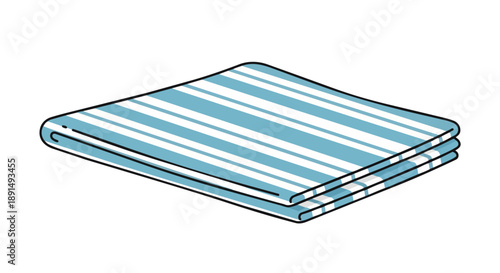 A vibrant vector illustration displaying a perfectly folded light blue and white striped fabric towel a clean essential for home bath or kitchen