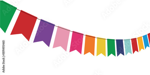 Colorful rainbow bunting garland with various bright shades of triangular flags for pride and birthday