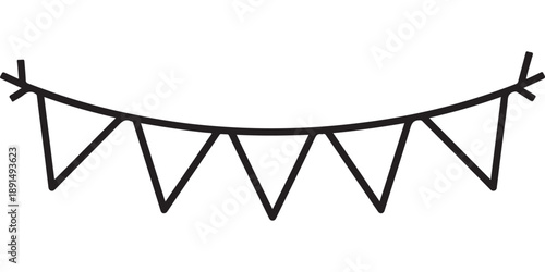Black and white hand drawn doodle bunting flags party celebration decoration elements vector illustration