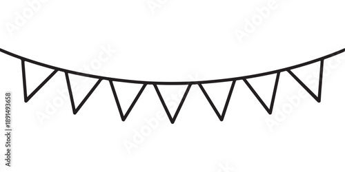 Black and white hand drawn doodle bunting flags party celebration decoration elements vector illustration