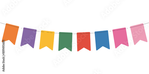 Colorful hanging bunting flags party celebration decoration elements vector illustration with simple banner